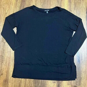 Eileen Fisher basic long sleeves sides slits black top‎ size M